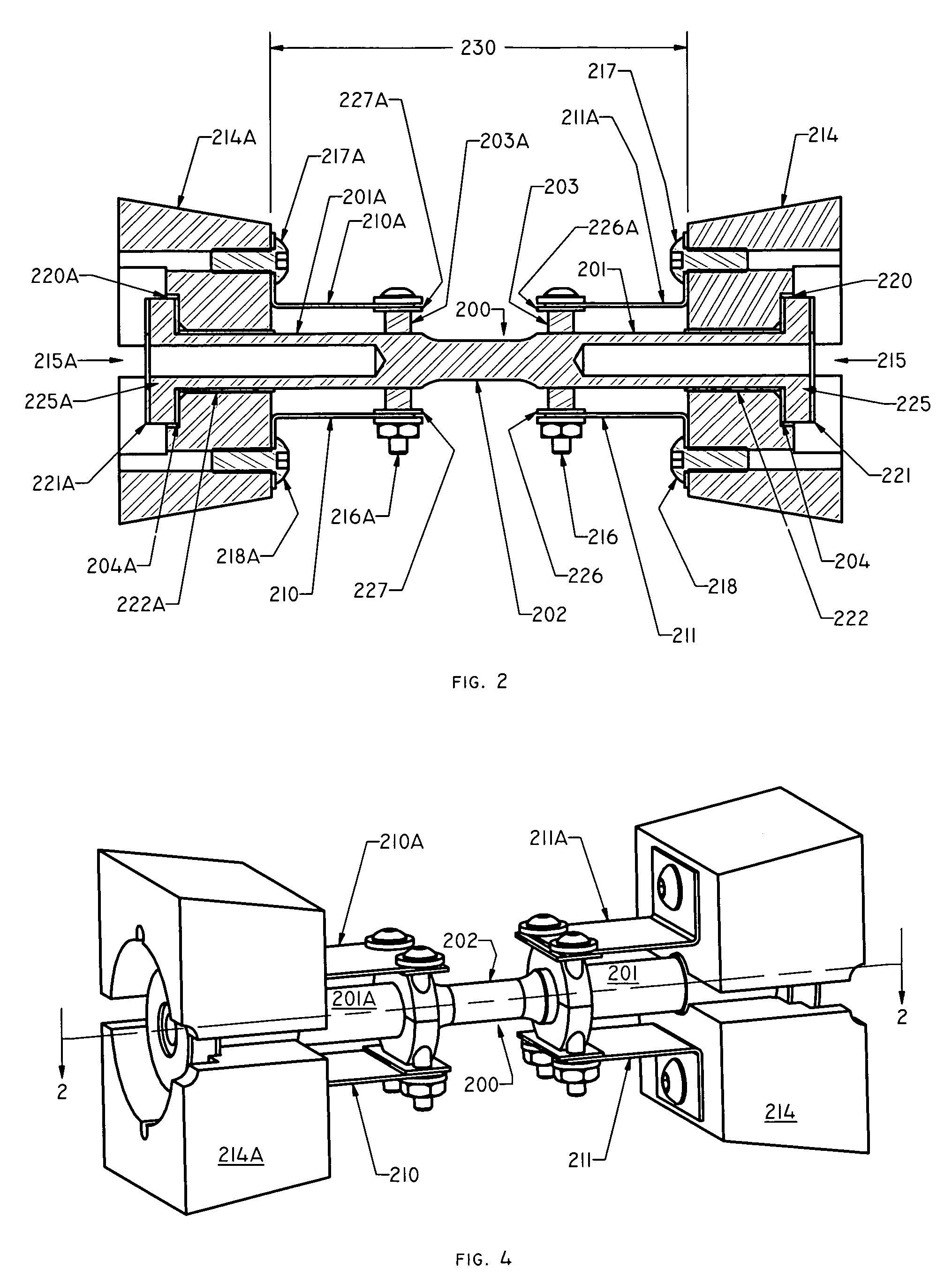 Technique for applying direct resistance heating current to a specific location in a specimen under test while substantially reducing thermal gradients in the specimen gauge length