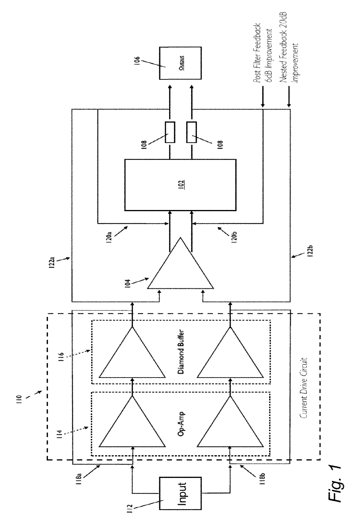 Class-D power amplifier nested inside low-noise differential op-amp feedback loop