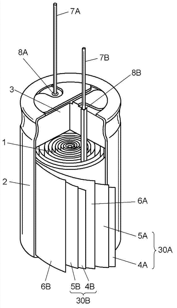 Electrode structure for capacitor, process for producing same, and capacitor including the electrode structure