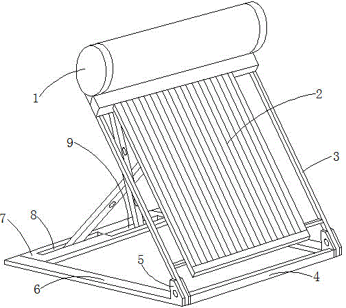 Solar water heater adjusting angle through crossed sliding rods