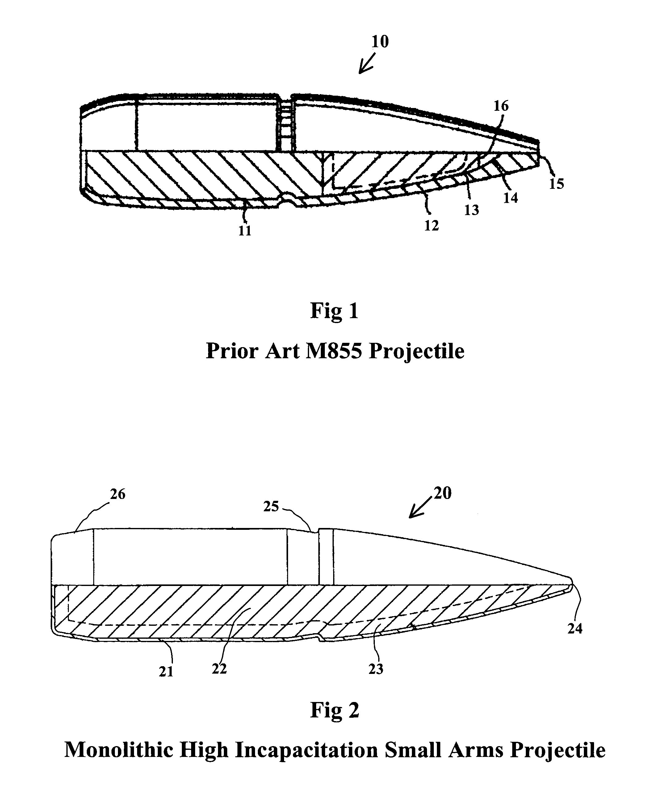 Monolithic high incapacitation small arms projectile