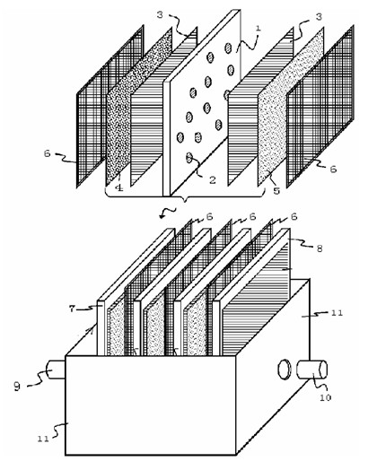 Bipolar battery made from thin film composite material and bipolar plate base of bipolar battery