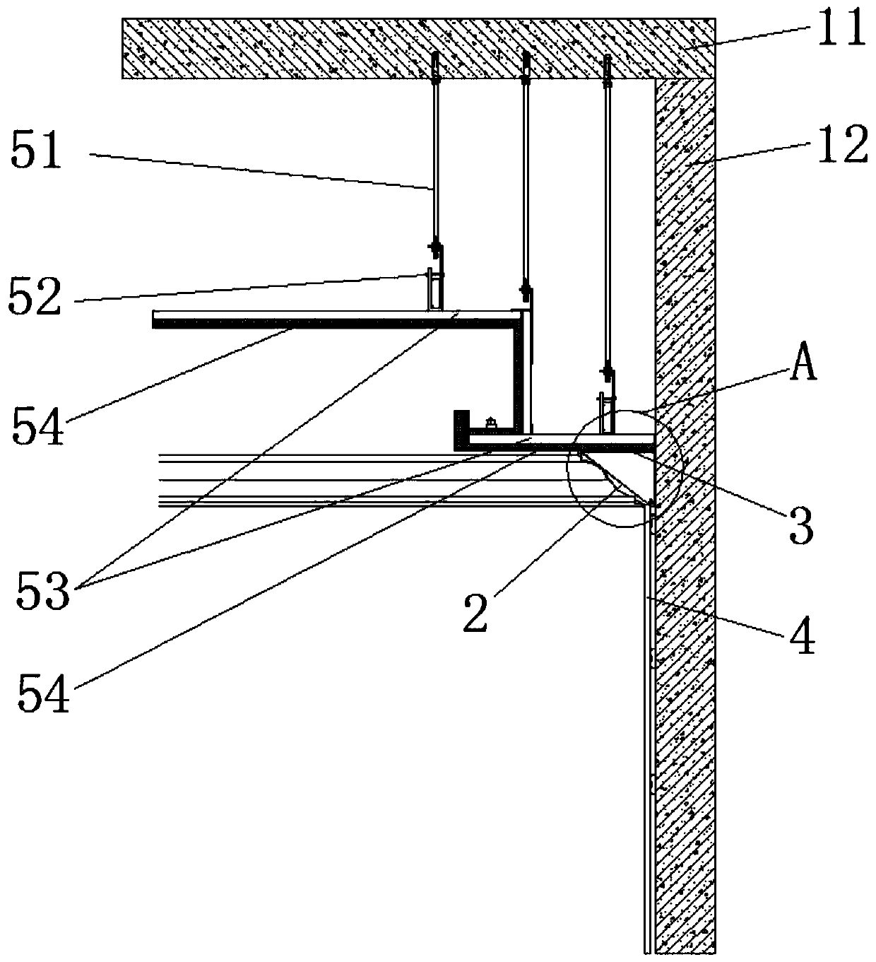 Installation structure for assembly type buckle top corner line