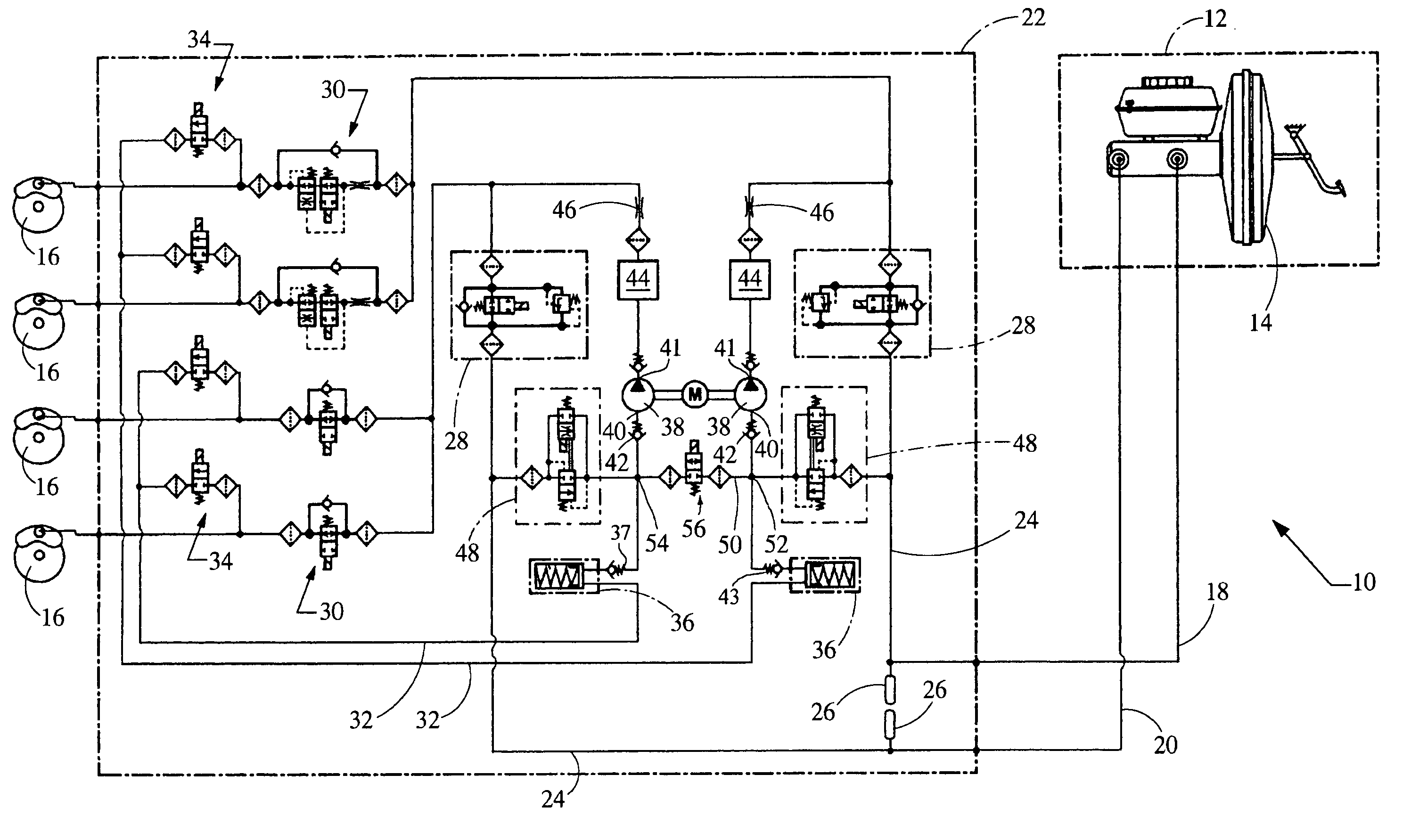 Hydraulic braking system featuring selectively-coupled pump suction circuits