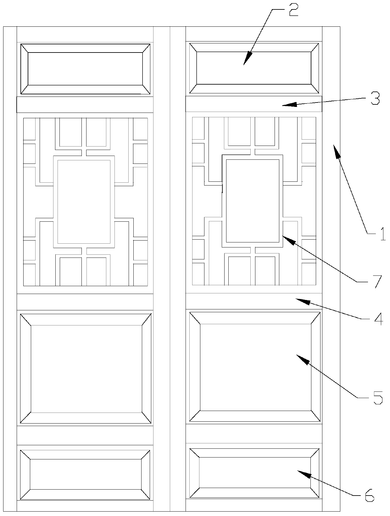 Antique partition door with core decoration capable of being replaced