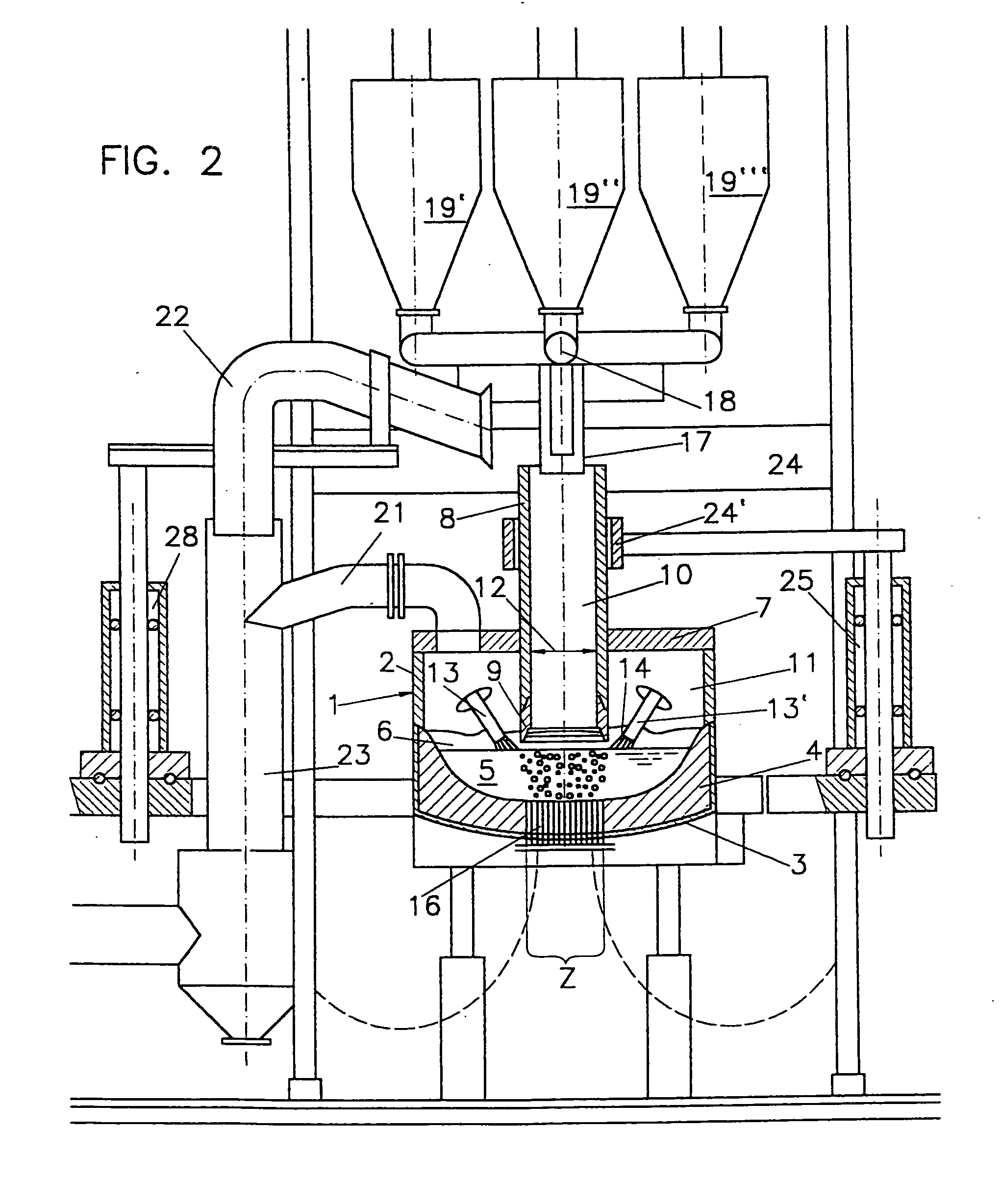 Device for melting down metal-containing material