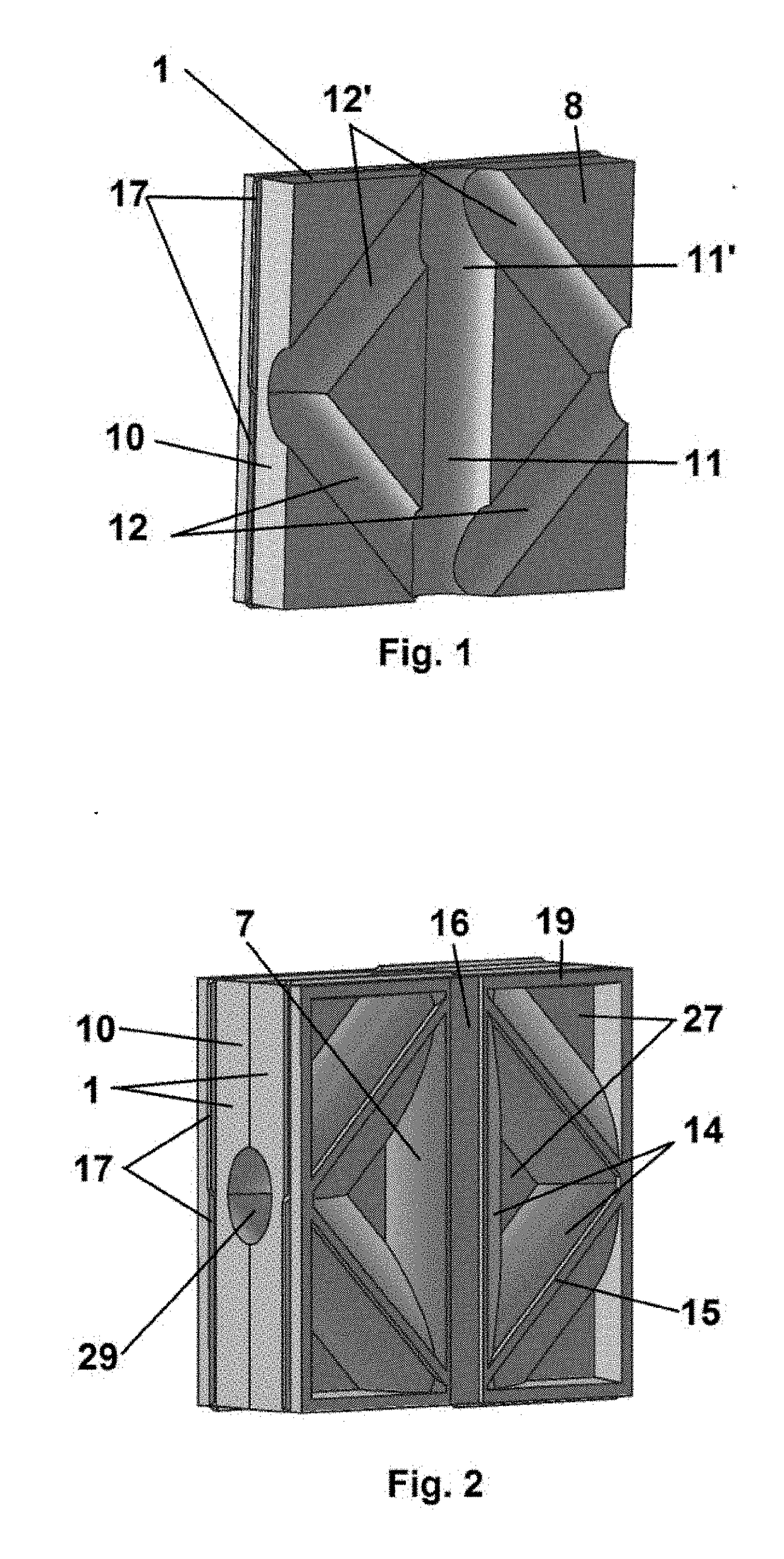 Precast Building Block, Modular Element with Optimized Geometry, Process for Obtaining the Modular Element, Construction, Method for Obtaining a Building by Assembling the Modular Elements