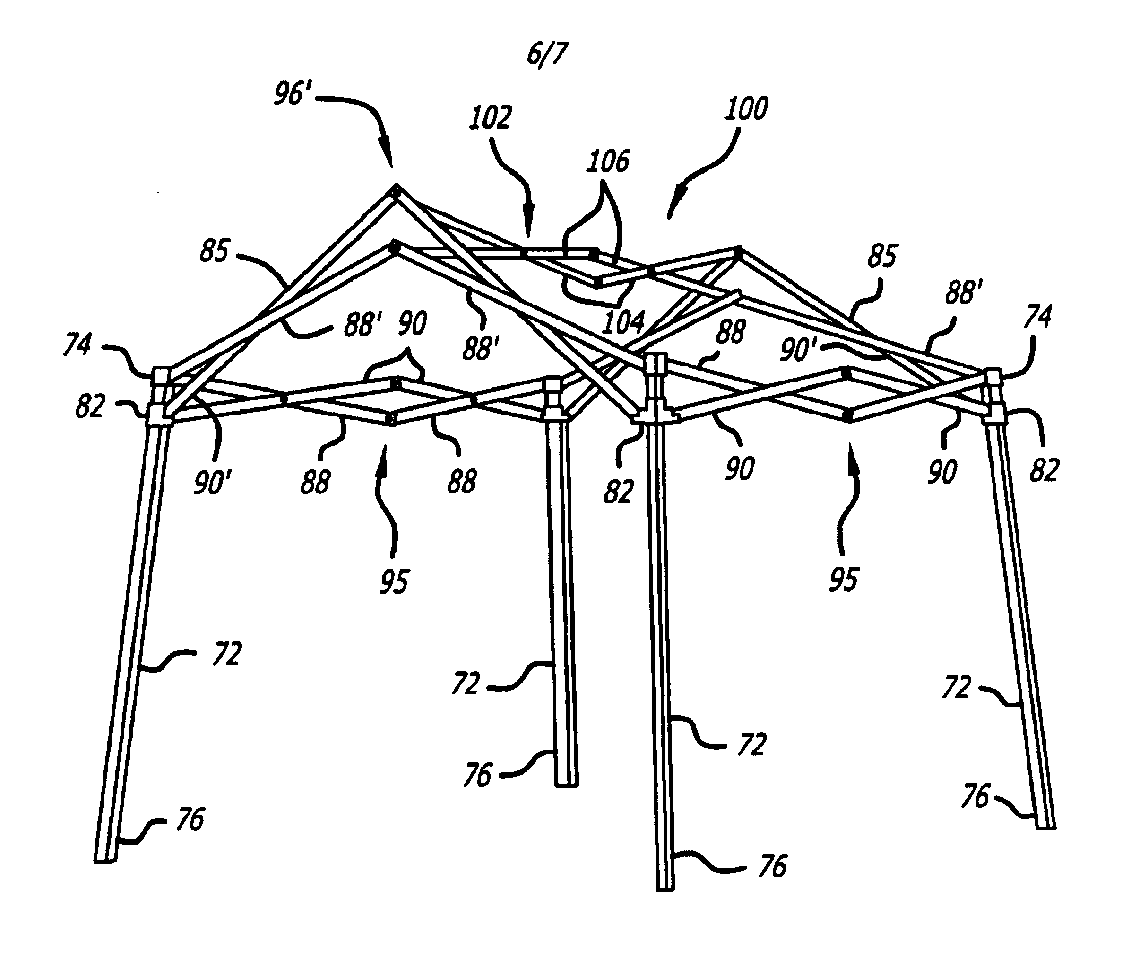 Erectable canopy with reinforced roof structure