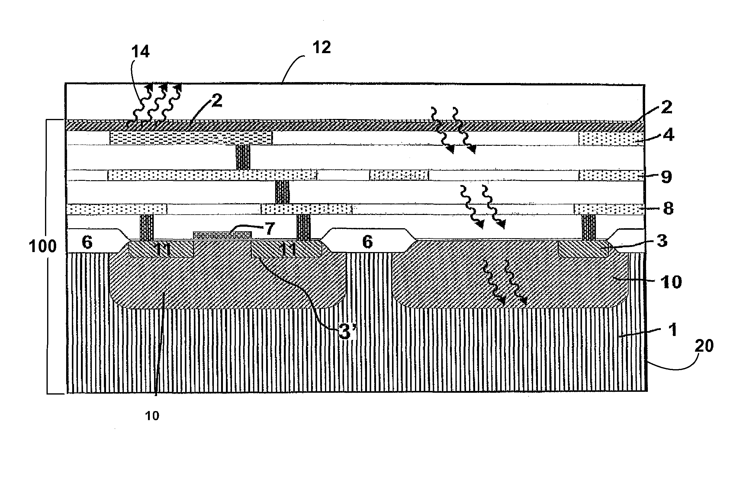 Optical arrangement comprising emitters and detectors on a common substrate
