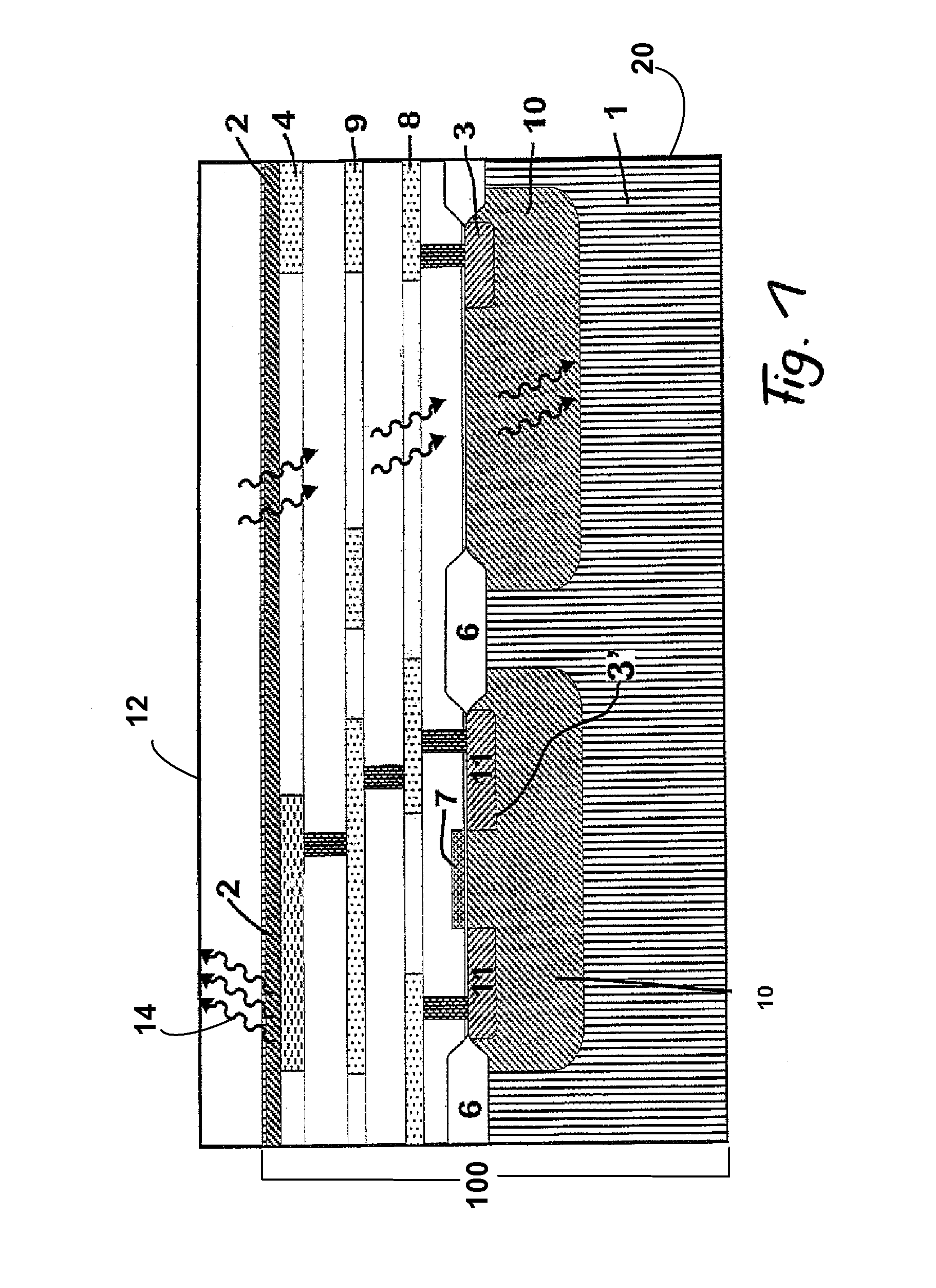 Optical arrangement comprising emitters and detectors on a common substrate