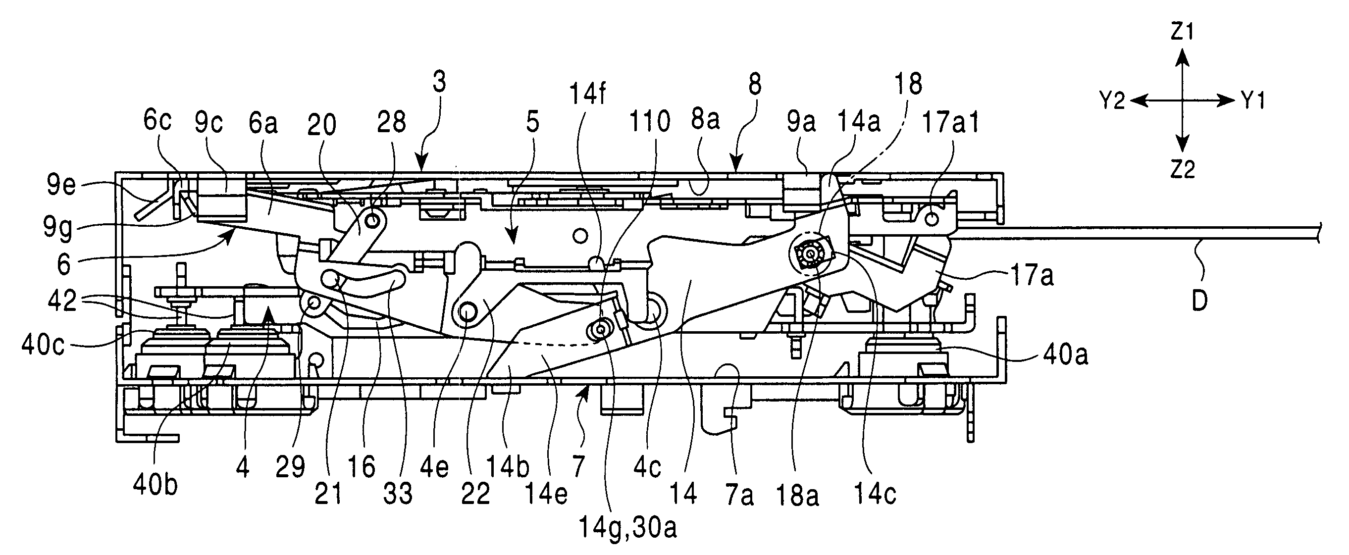 Disk device with clamp mechanism, attitude set-up member and conveying mechanism