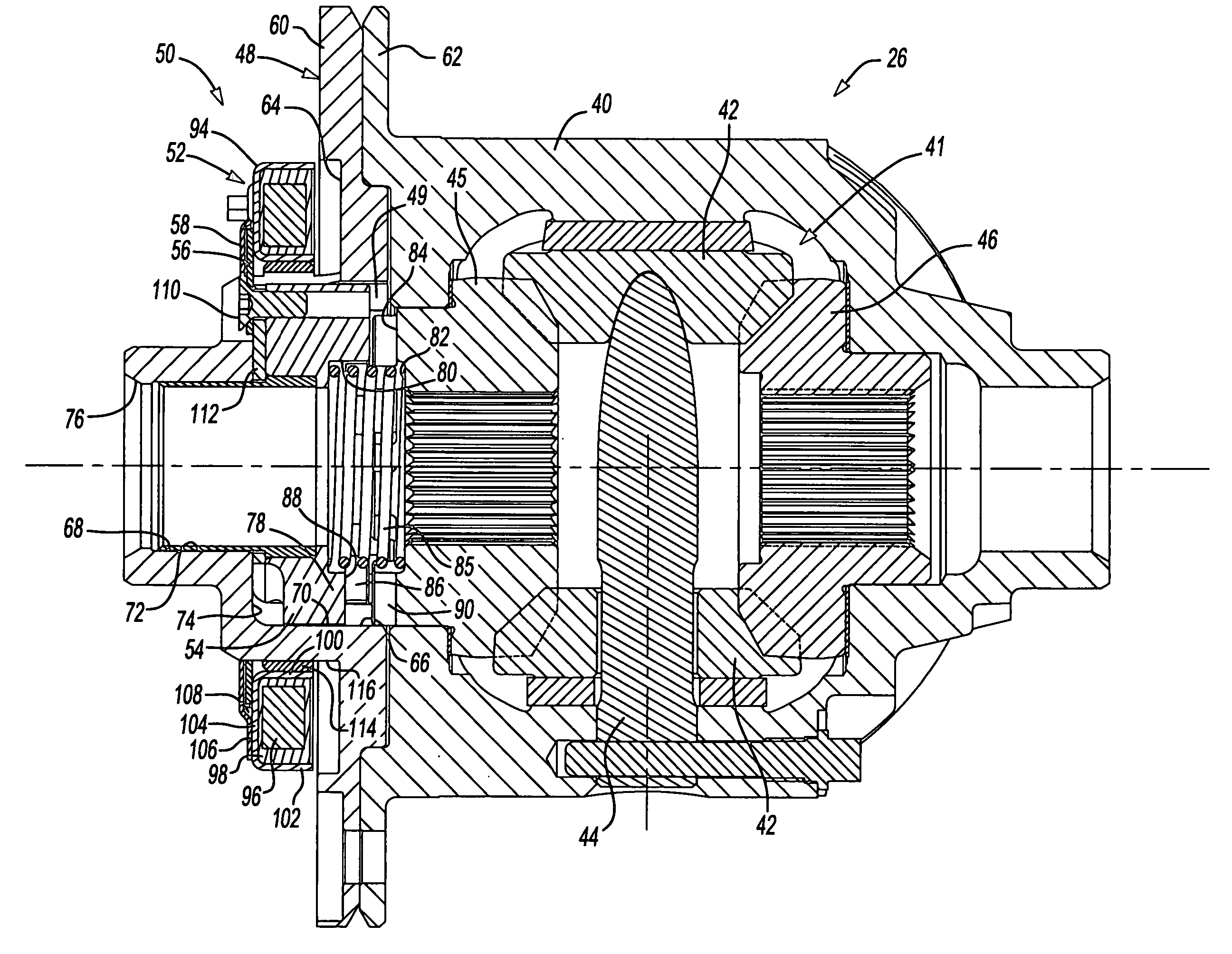 Locking differential with electromagnetic actuator