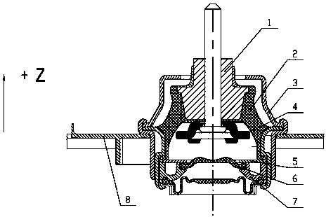 Engine hydraulic suspension limiting structure