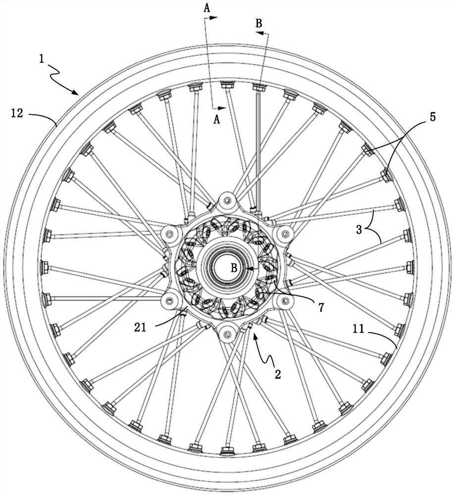 Spoke type motorcycle wheel and motorcycle