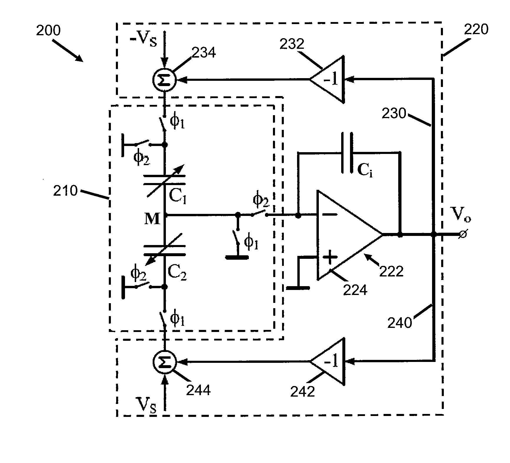 Readout circuit for self-balancing capacitor bridge