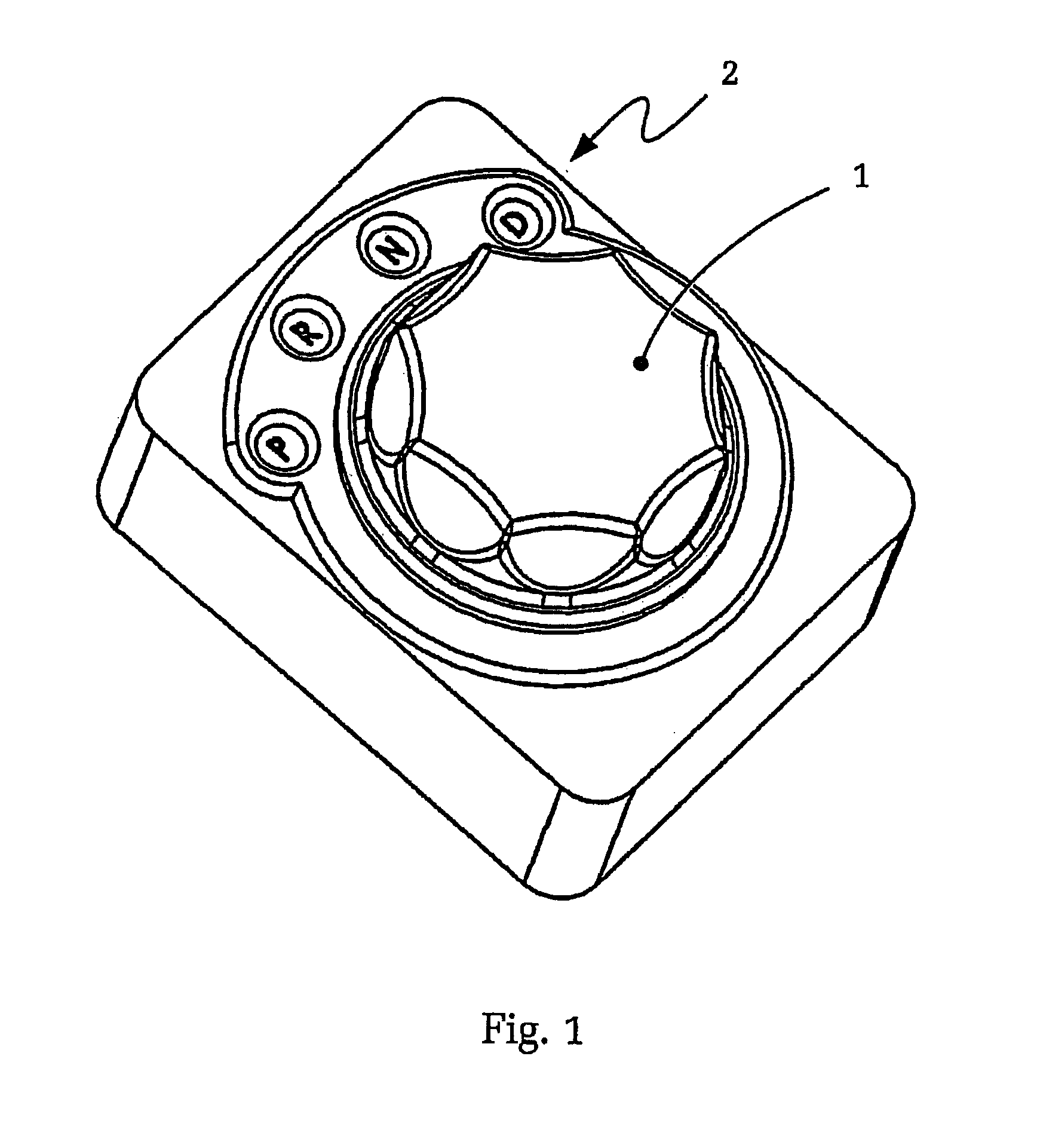 Actuating device for selecting fixed gear ratios of a gear changing transmission