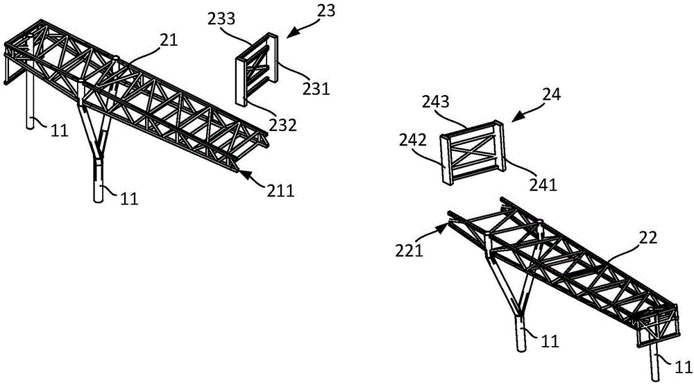 Installation method and installation structure of large span space rebate continuous steel truss