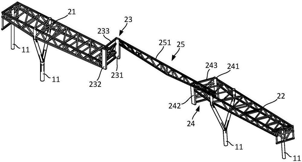 Installation method and installation structure of large span space rebate continuous steel truss
