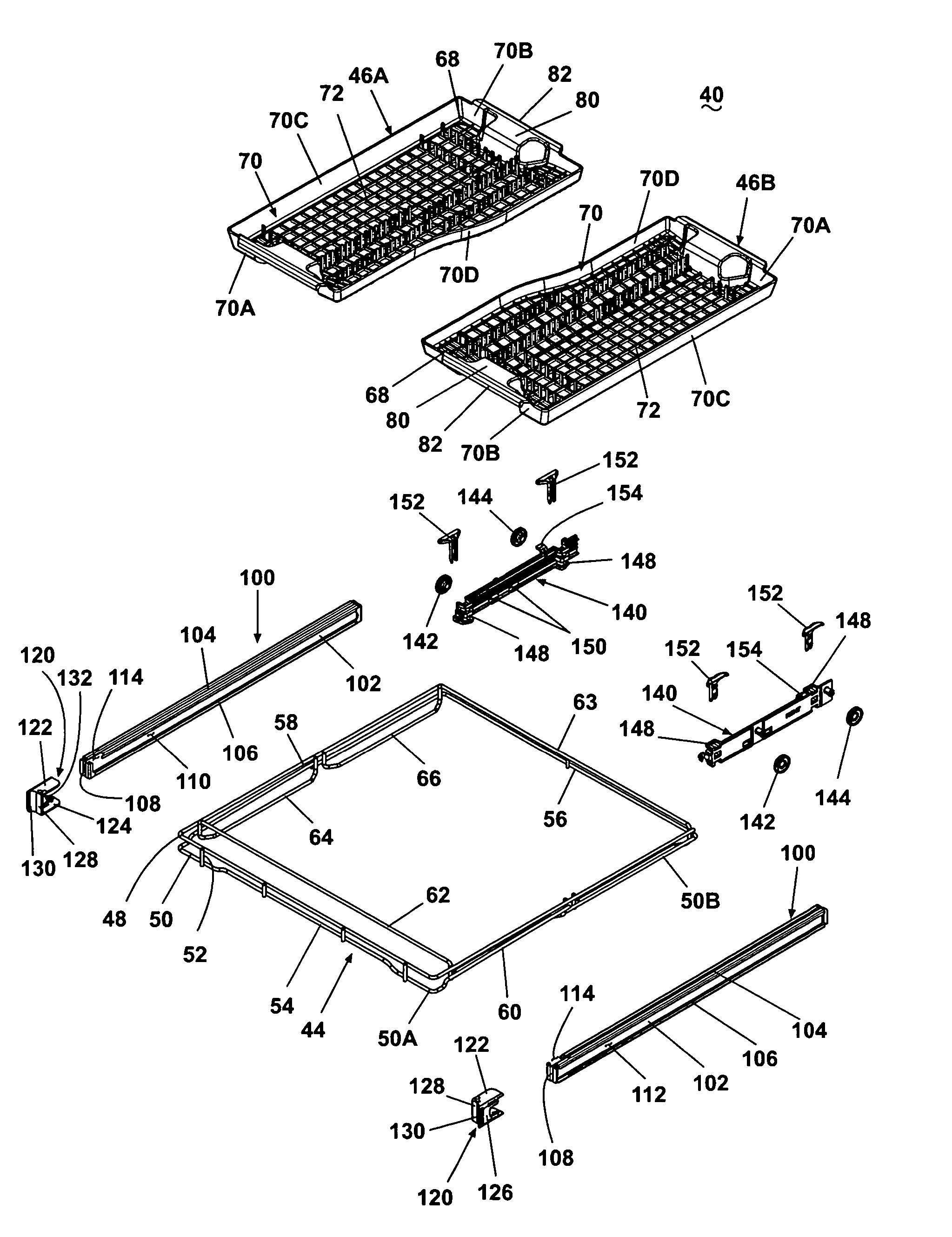 Dishwasher utensil rack and utensil basket therefor