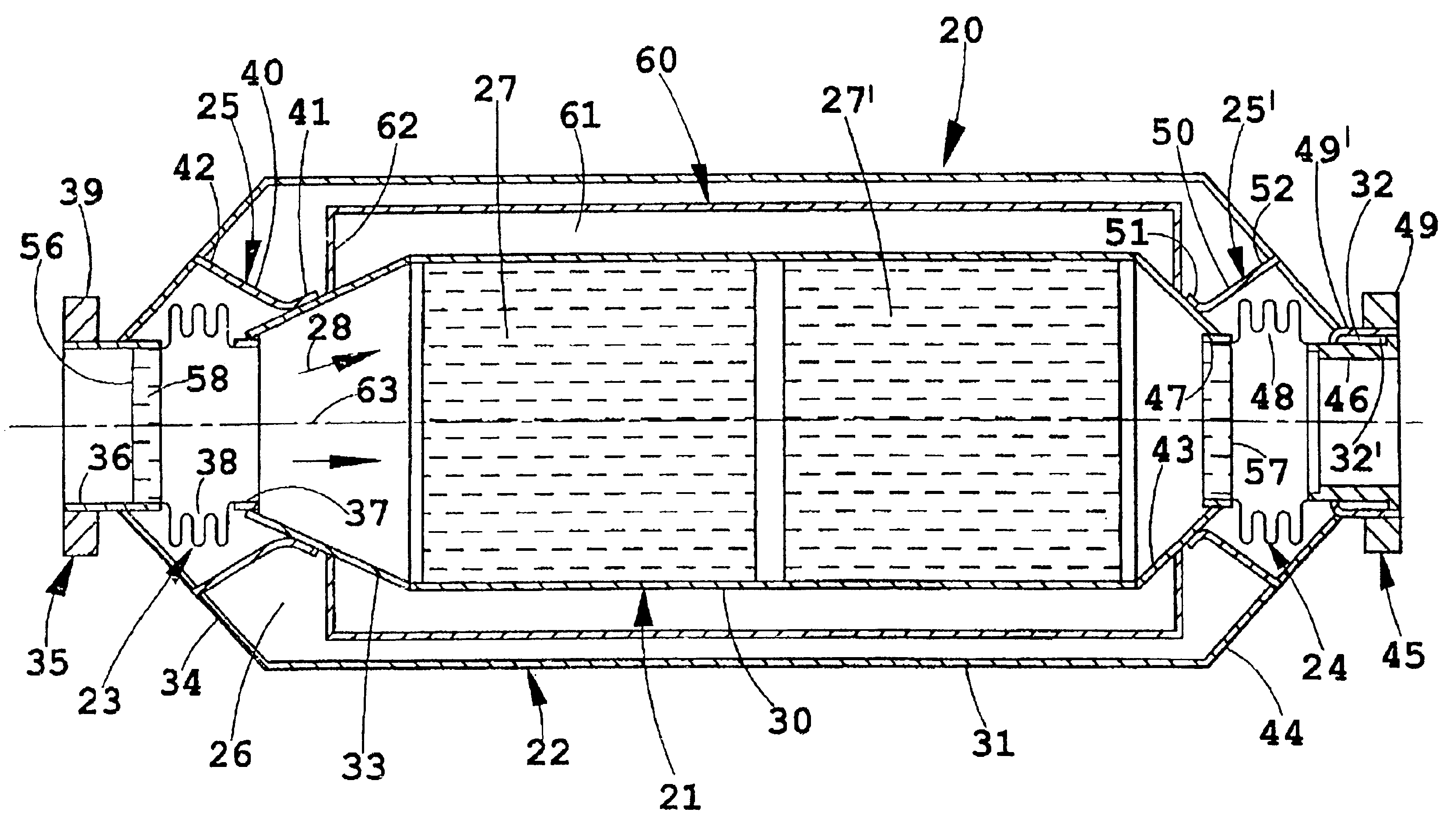 Vacuum-insulated exhaust treatment devices with radially-extending support structures