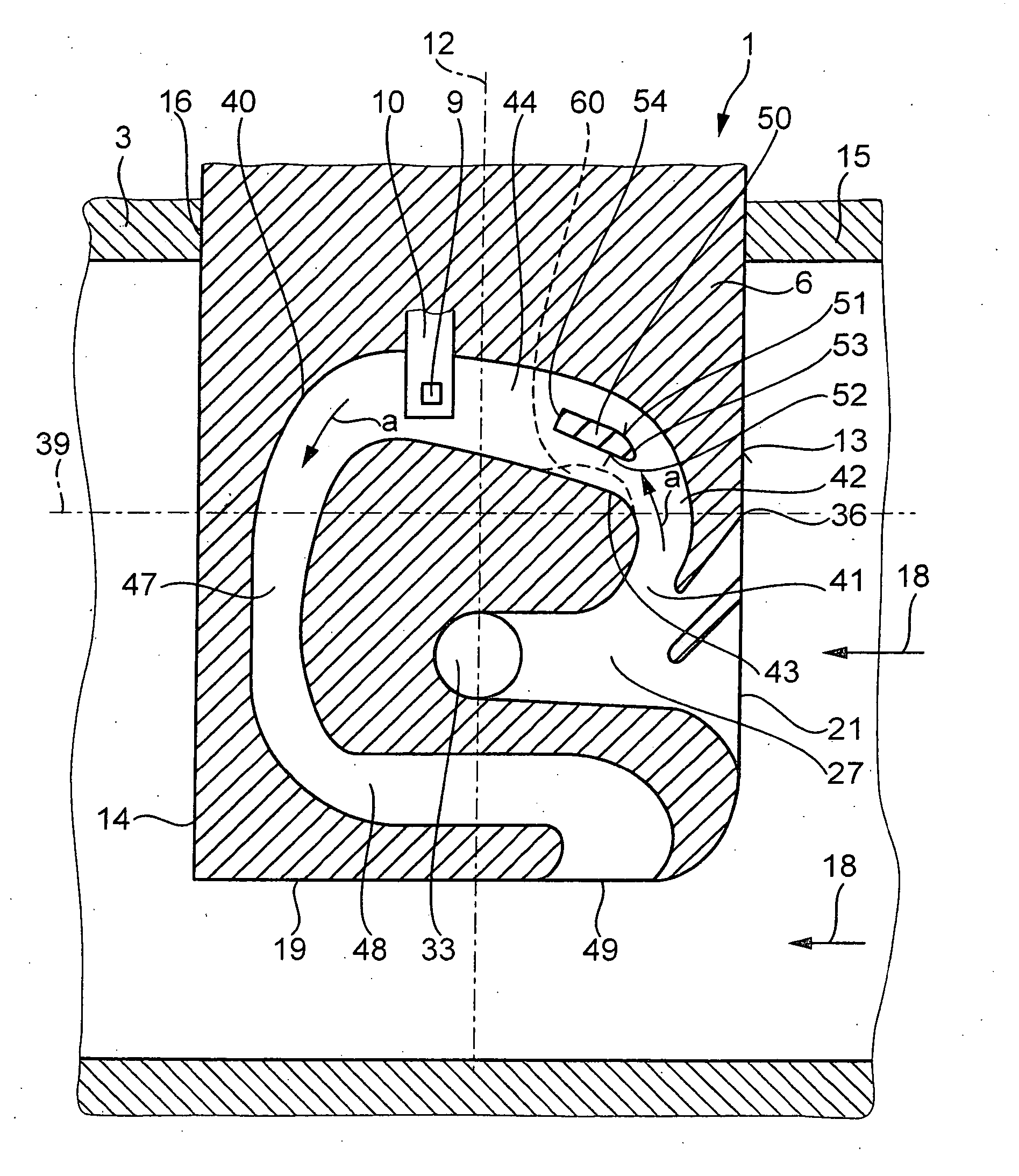 Device for determing at least one parameter of a medium flowing inside a conduit