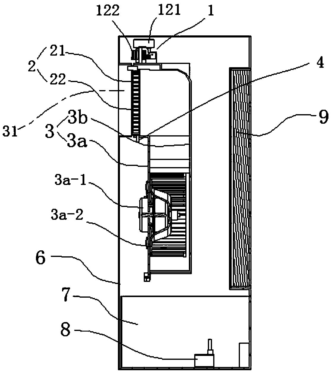 Cold and warm air switching structure of air conditioning fan and air conditioning fan thereof