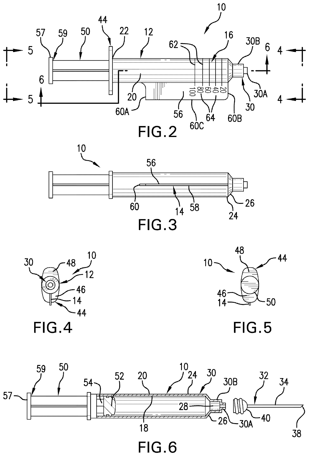 Syringe having at least one radially-outwardly extending panel