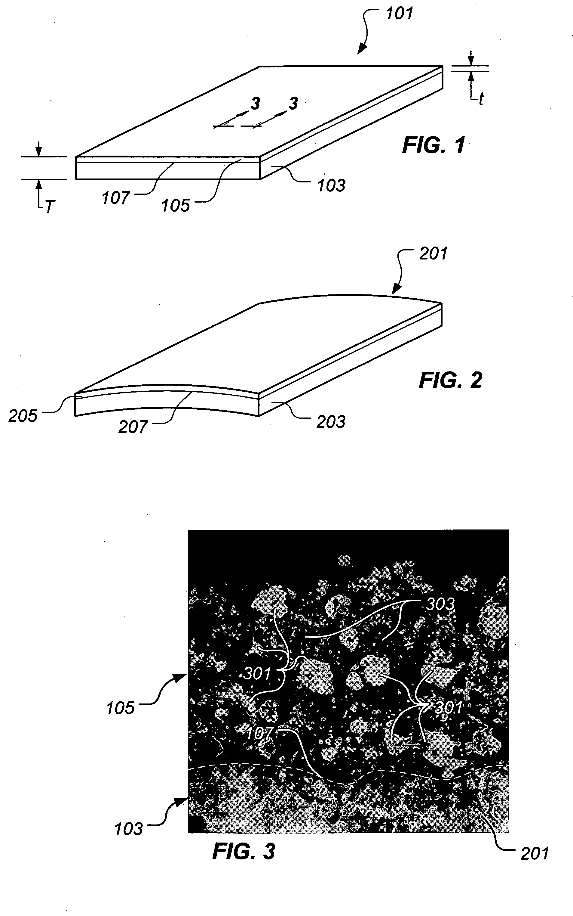 Composite material having a layer including entrained particles and method of making same