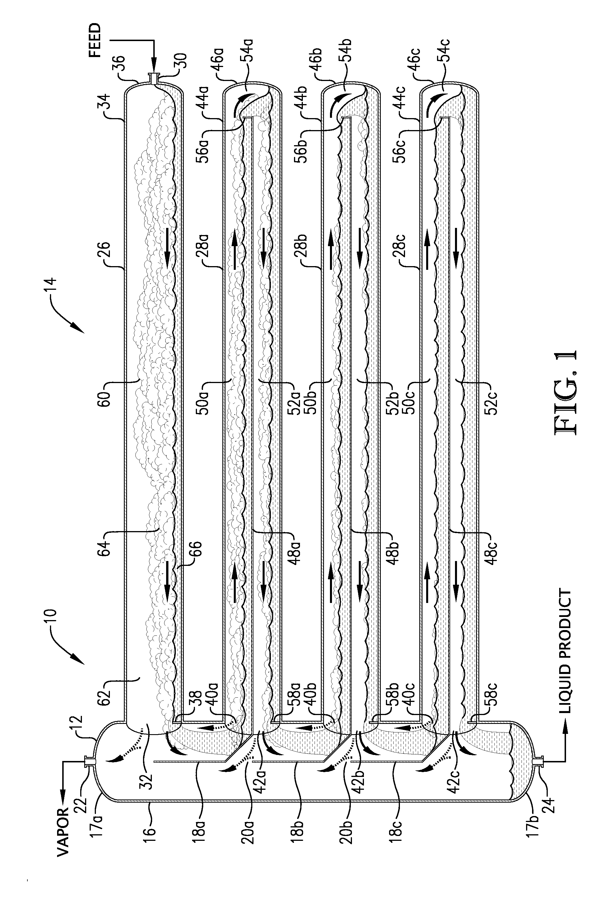 Multi-level tubular reactor with vertically spaced segments