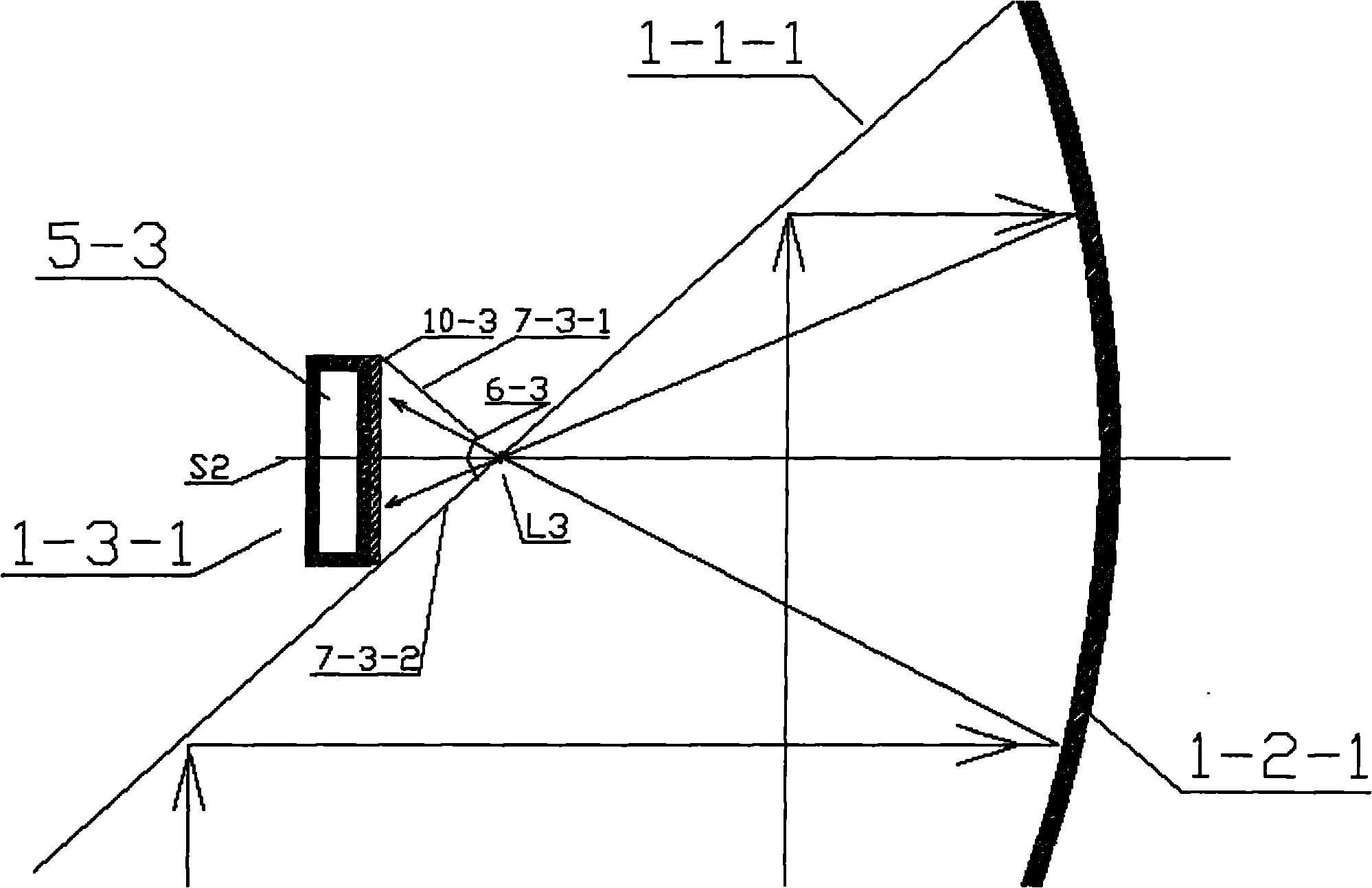 Secondary reflection parabolic cylinder light-condensing plane lighting solar water-heating and power-generating device