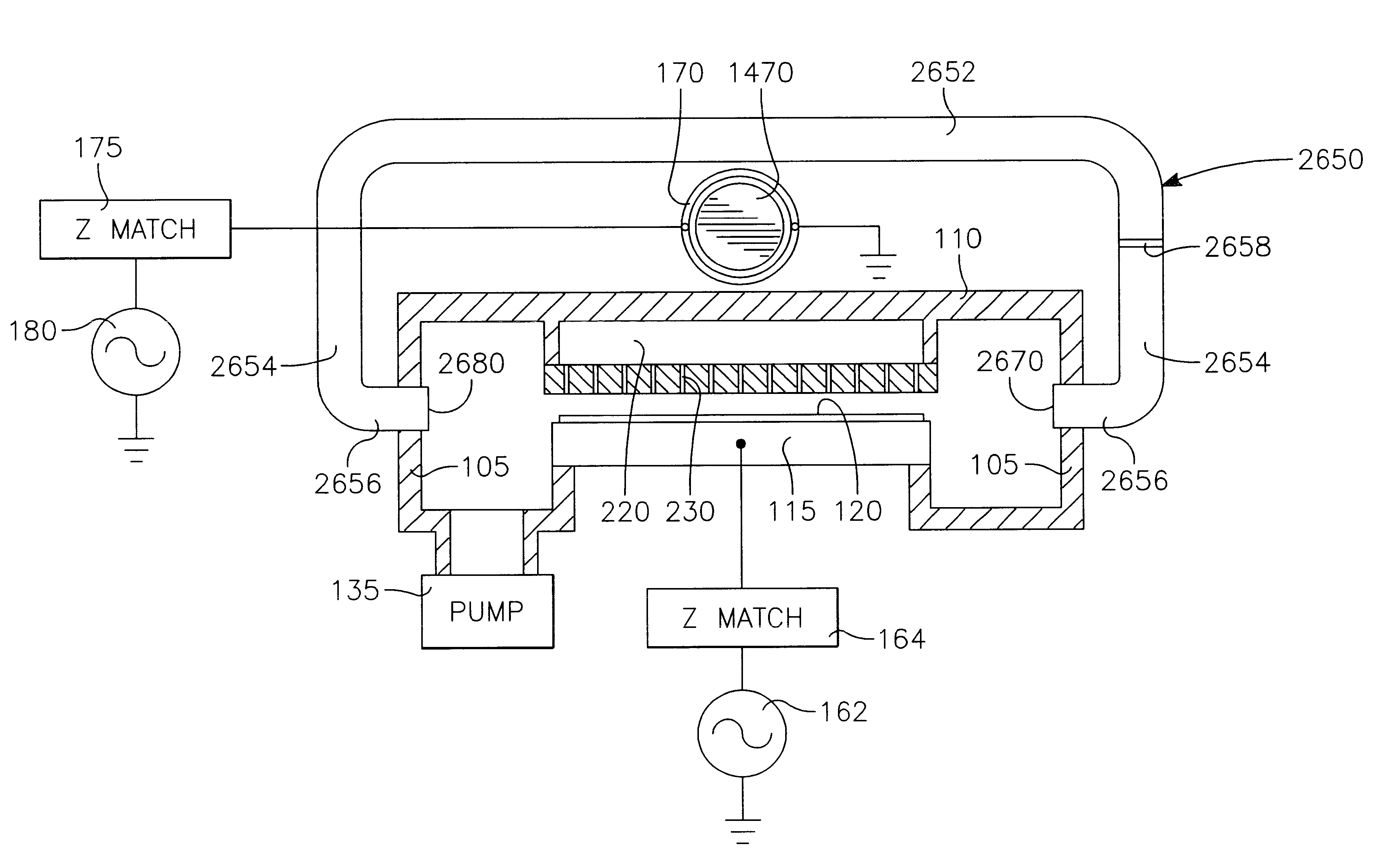 Externally excited torroidal plasma source using a gas distribution plate