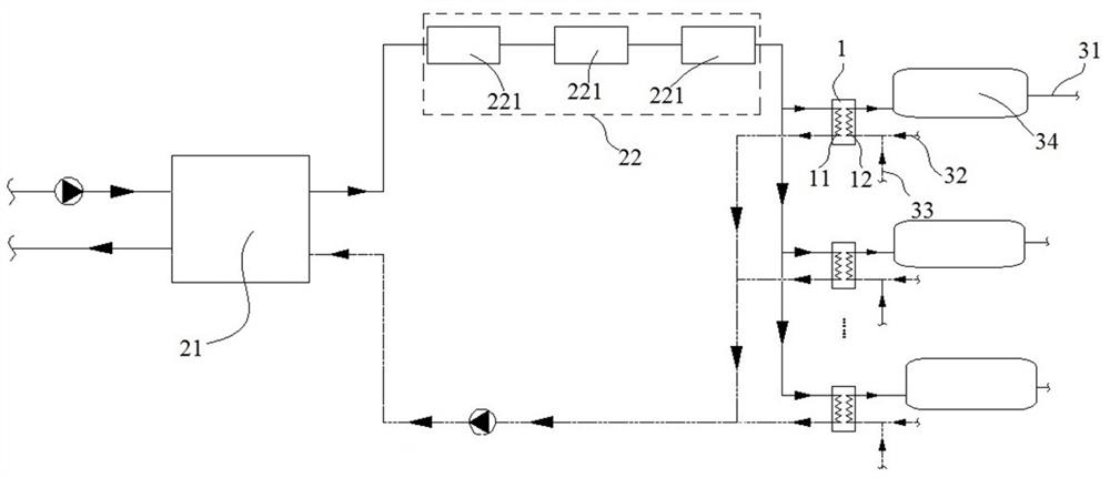 Pipeline heat accumulation type instant-heating high-temperature water source heat pump set water heating system