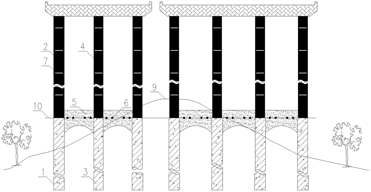 Stress balance and vibration-reduction disaster-preventing high bridge pier structure of highway high and steep slope and construction method