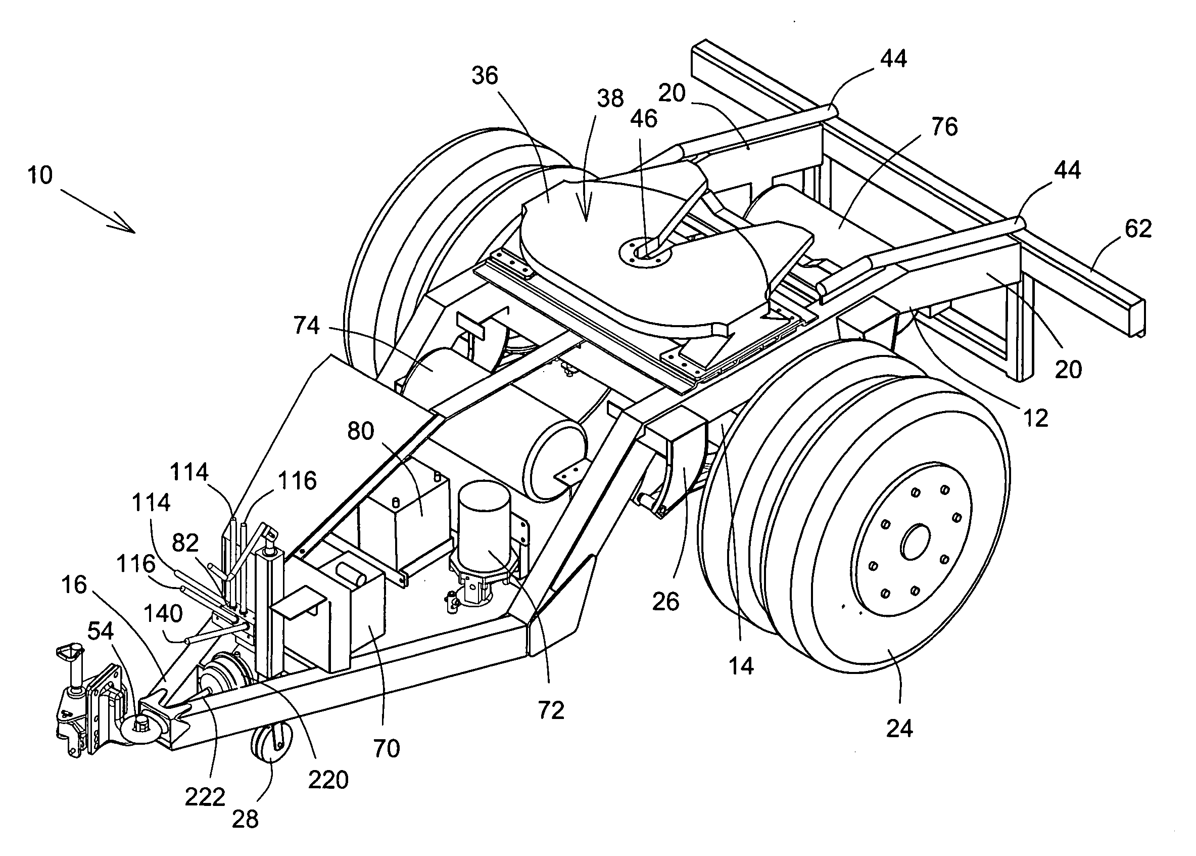 Off-road dolly for displacement of a trailer in an off-road environment
