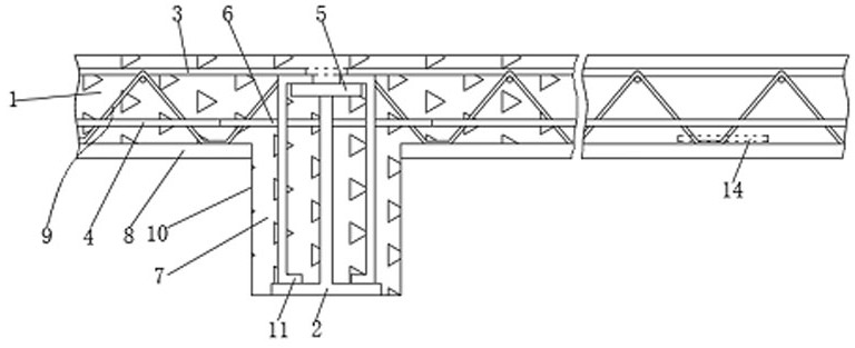 Lap joint structure of steel bar truss floor support plate and stiff steel-concrete beam
