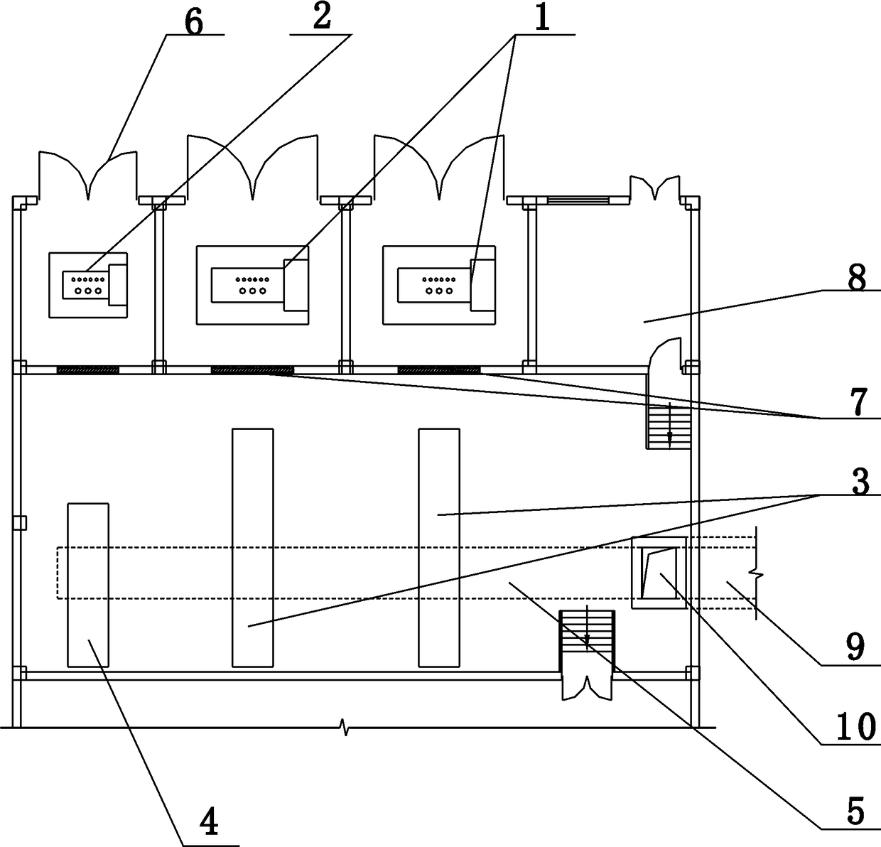 Electric control chamber arrangement structure under copper alloy casting furnace platform