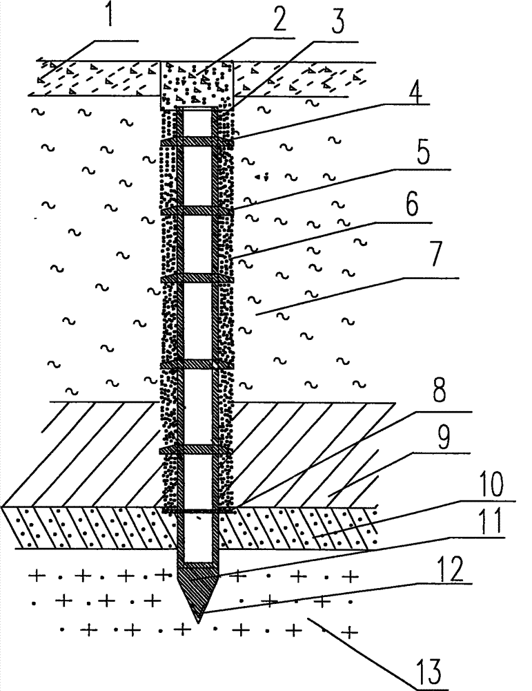 High-bearing-capacity sand filling pipe pile with pile joints and manufacturing and construction method of pile