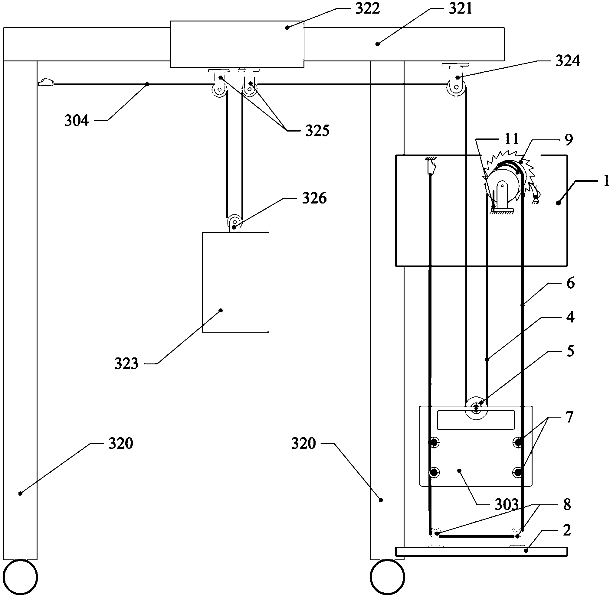 Entire flexible guide rail based on pulling force tension of lifting body and realization method thereof