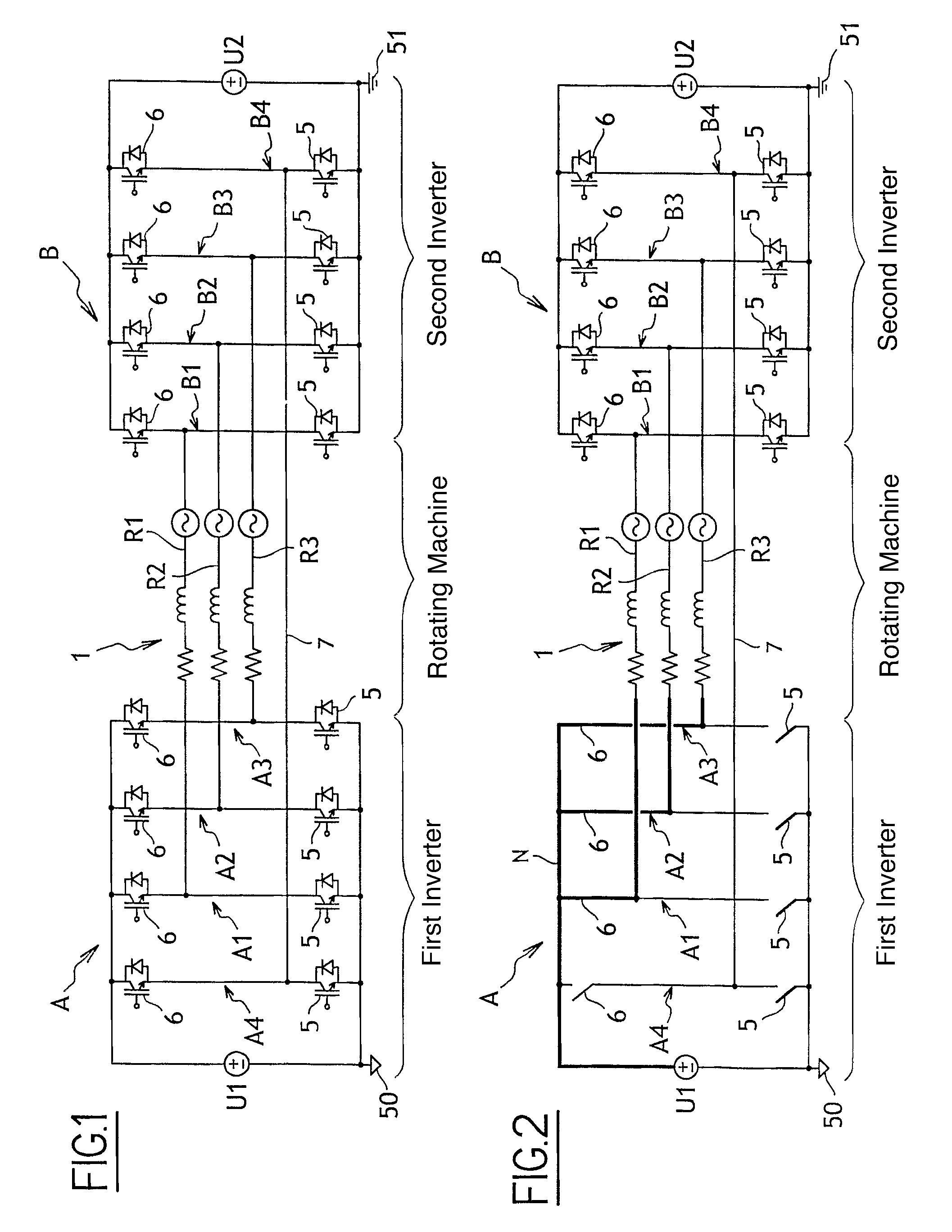 Power supply with two series inverters for a polyphase electromechanical actuator