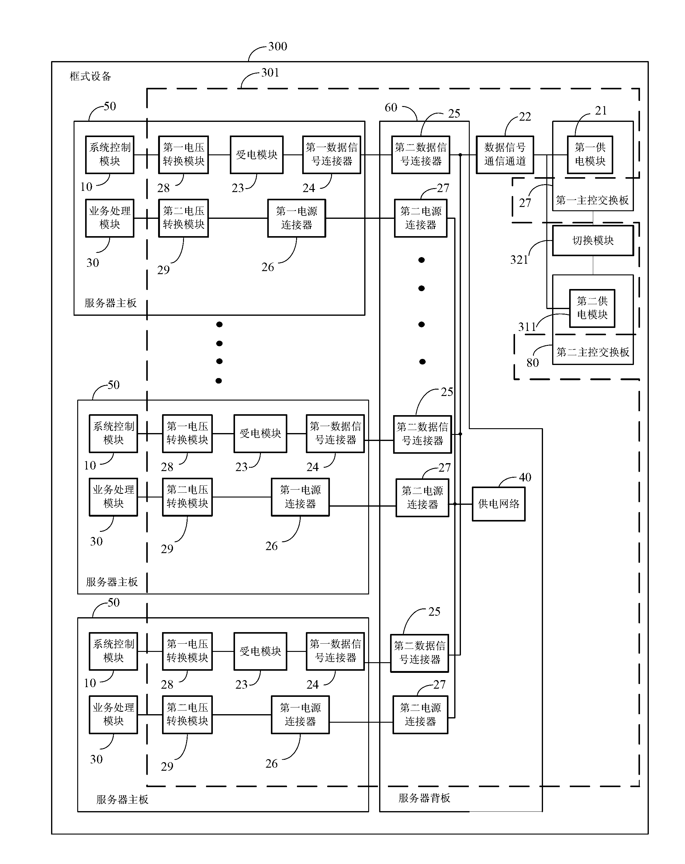 Frame type equipment and power supply system thereof