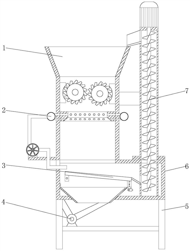 Raw material grinding device with dust collection and recovery functions for mortar production