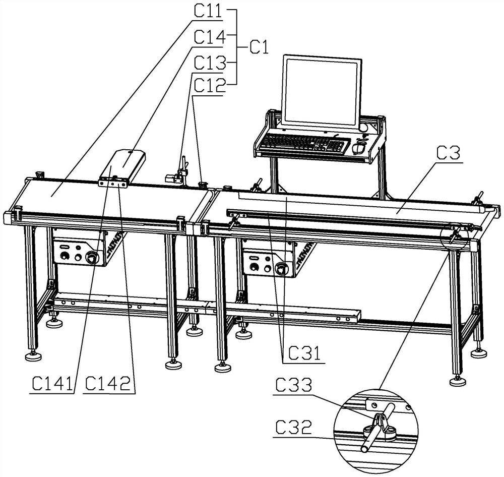 Labeling assembly line applied to full-automatic film sealing, cutting and packaging machine