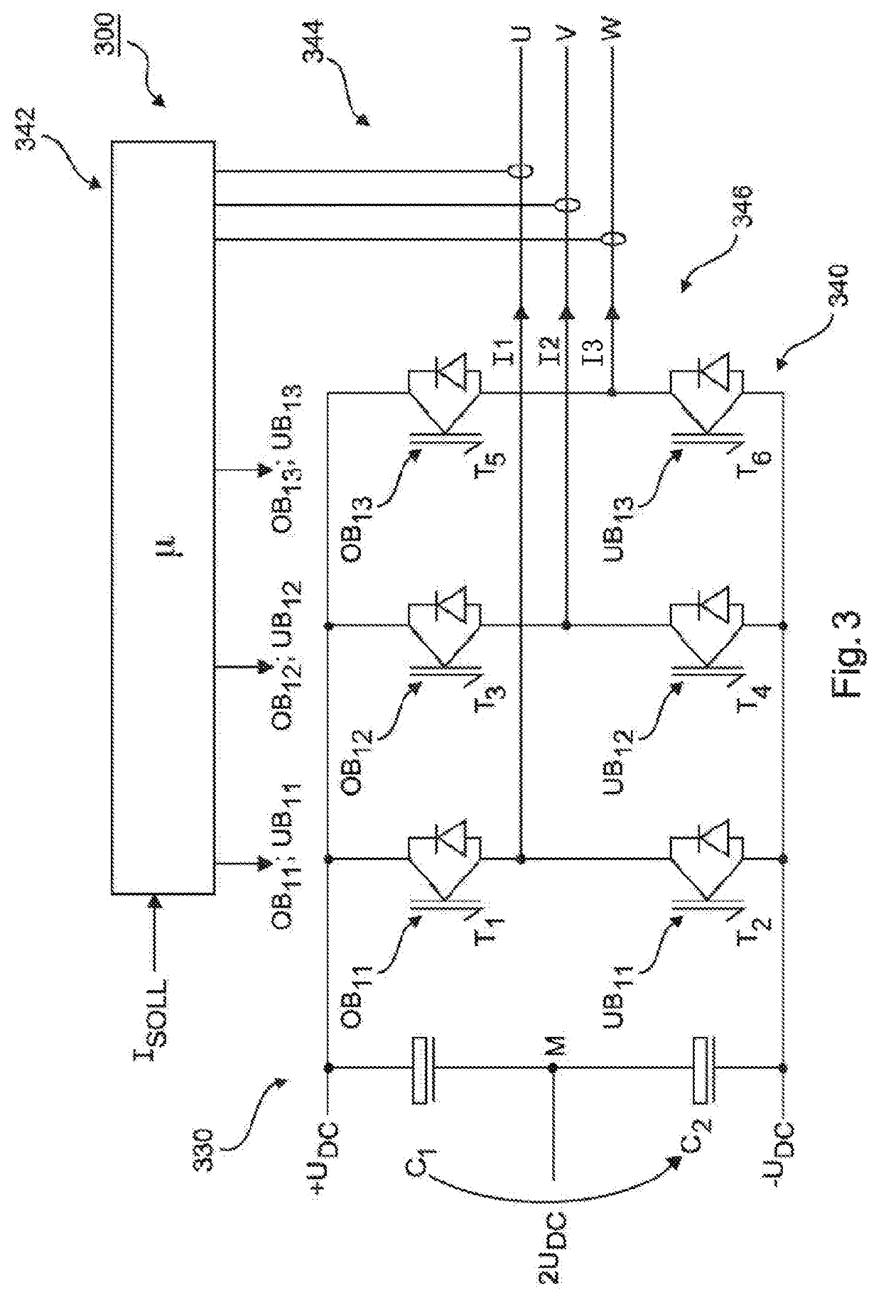 Method for feeding in an electrical alternating current