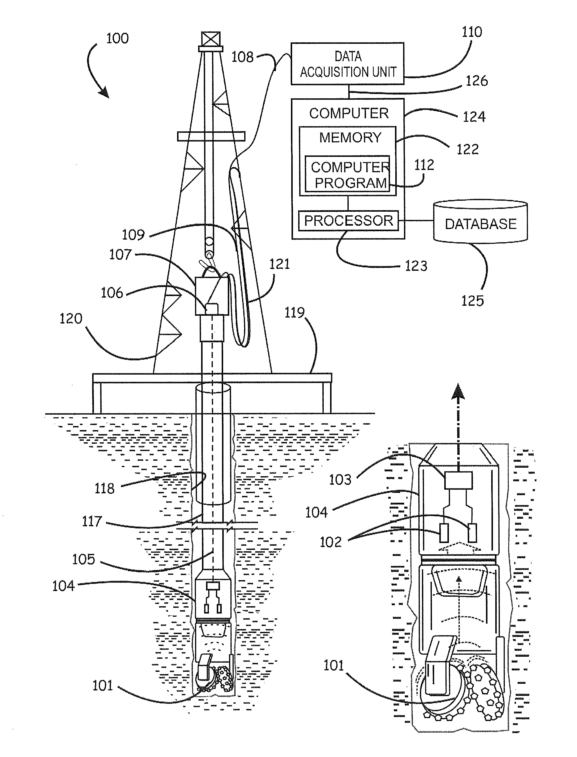 Apparatus, program product, and methods of evaluating rock properties while drilling using downhole acoustic sensors and a downhole broadband transmitting system