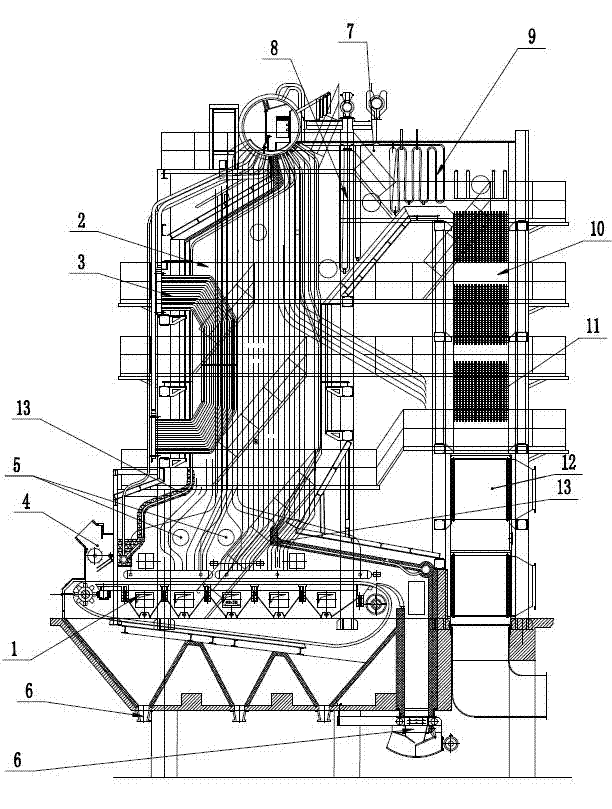 Boiler for carrying out mixed combustion on carbon black tail gas and coal