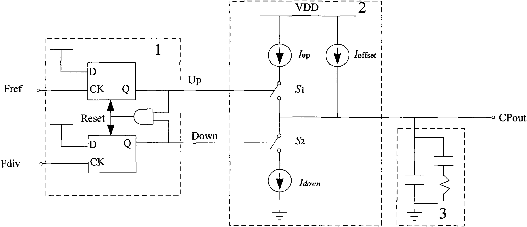 Phase frequency detector and charge pump circuit for phase locked loop