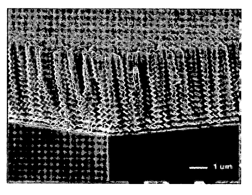 Capacitor anode formed of metallic columns on a substrate