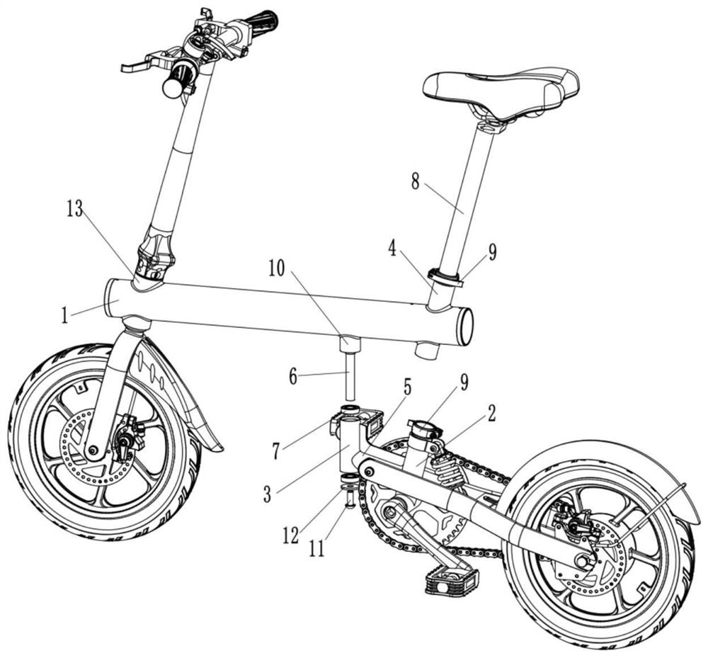 Electric bicycle frame folding structure