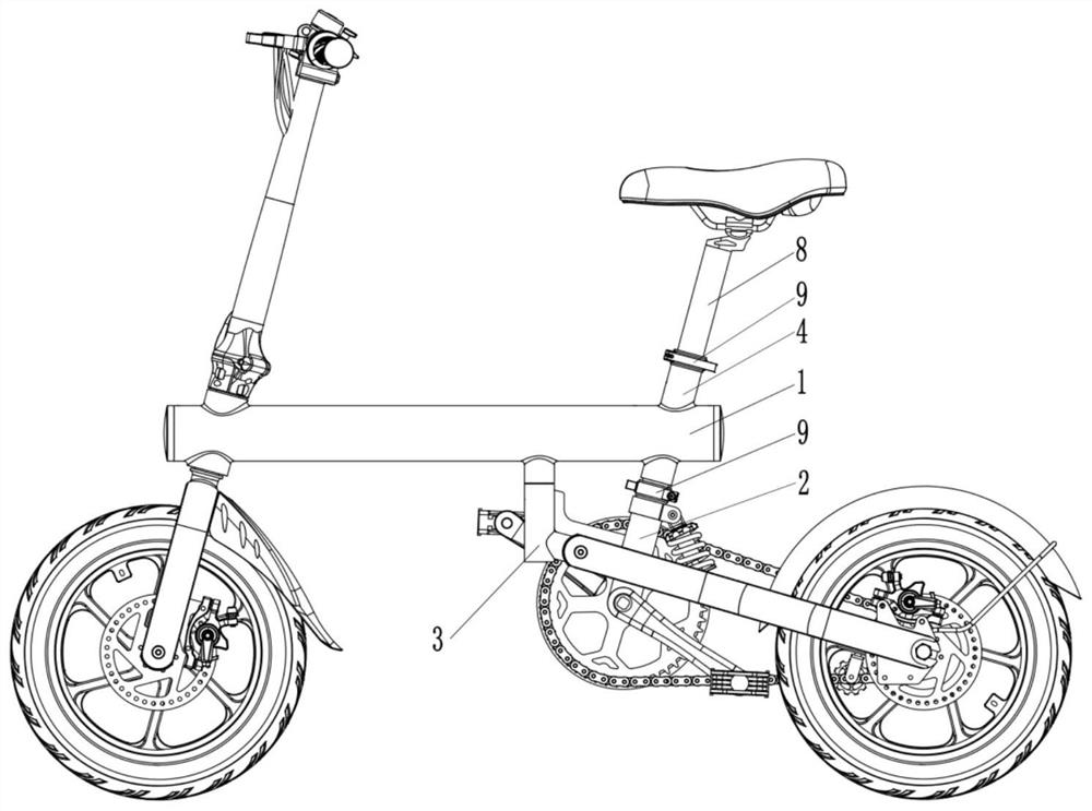 Electric bicycle frame folding structure