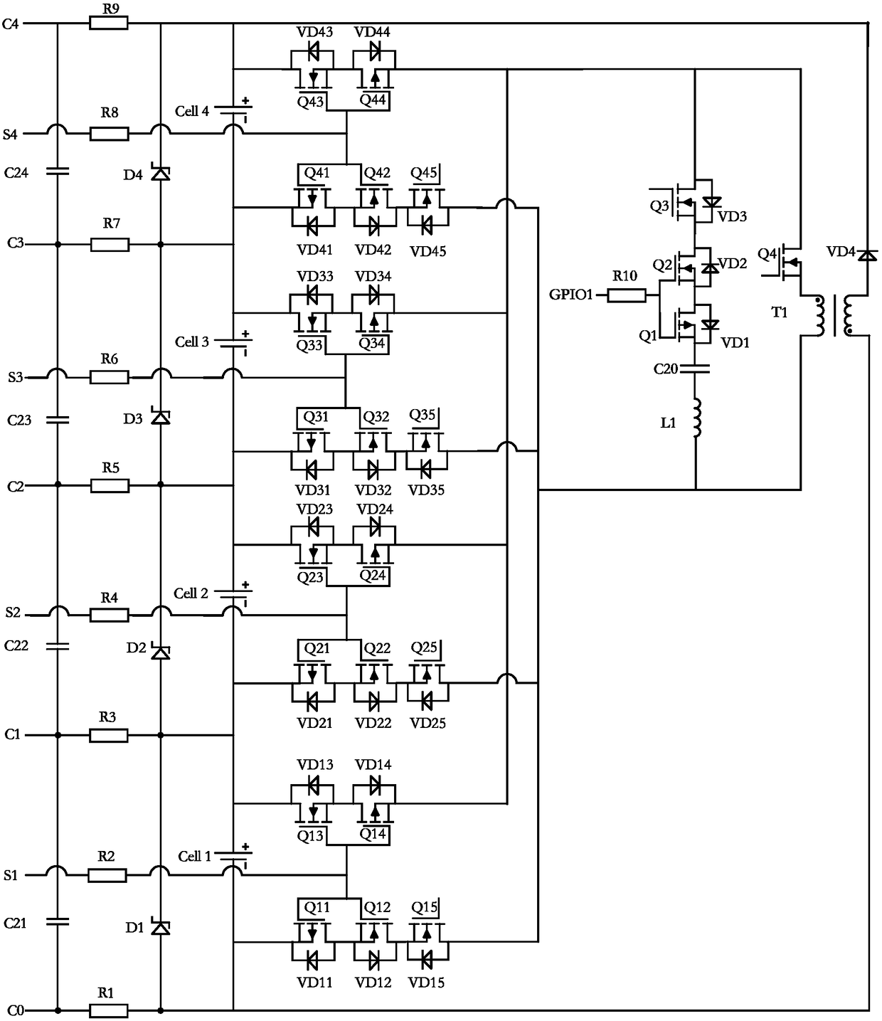 A lithium battery active balancing system